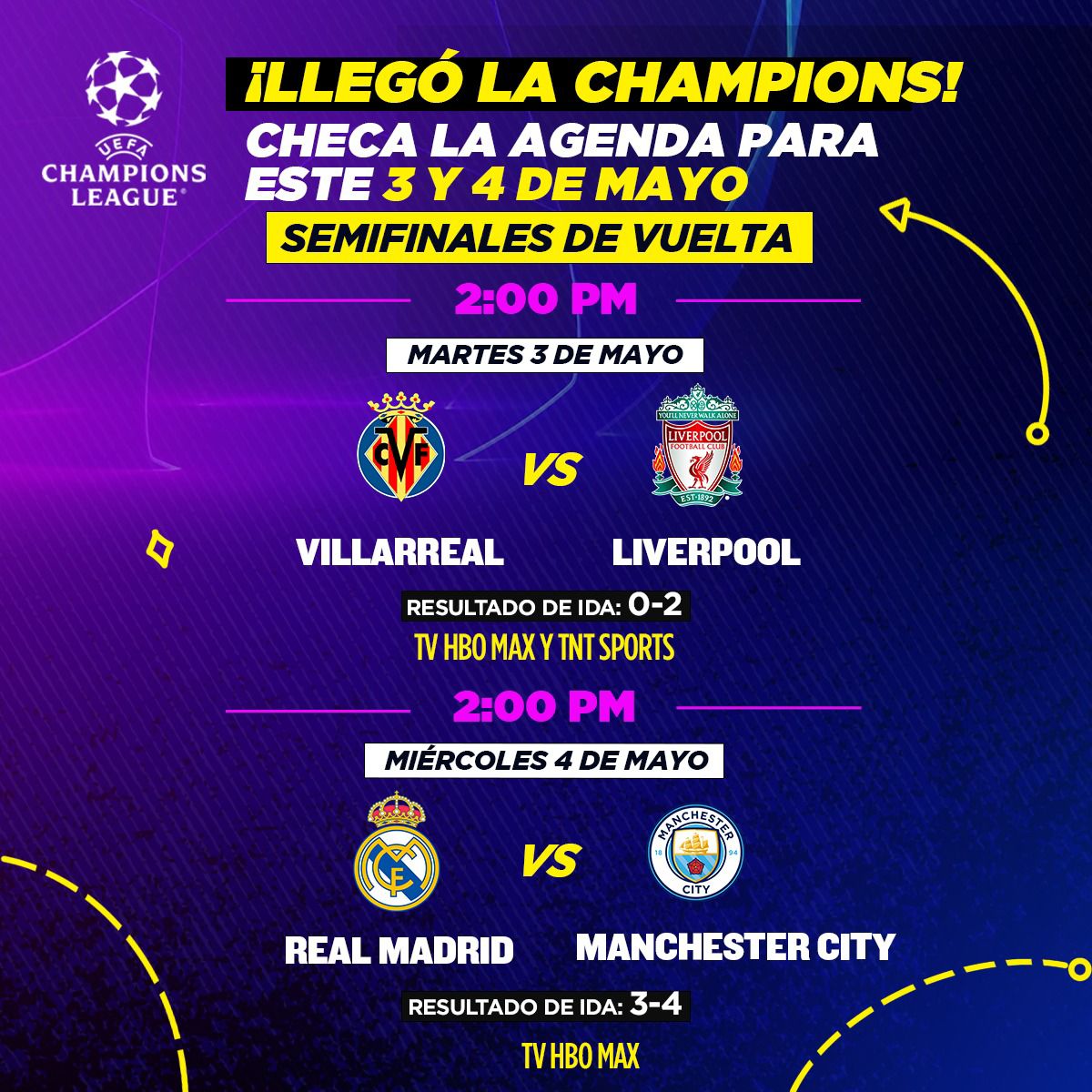 Semifinales Champions League horarios