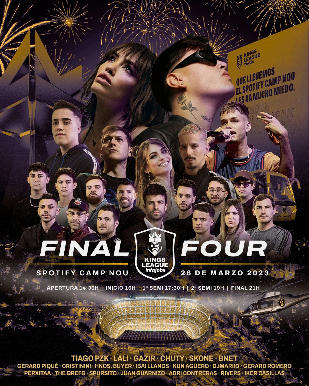 Crossings, schedules and links to watch the Final Four of the Kings League live at the Camp Nou