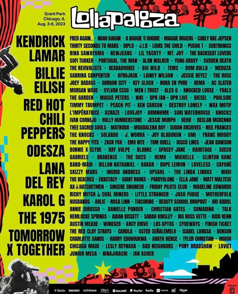 Kendrick Lamar, Billie Eilish and Karol G headline the Lollapalooza 2023 poster