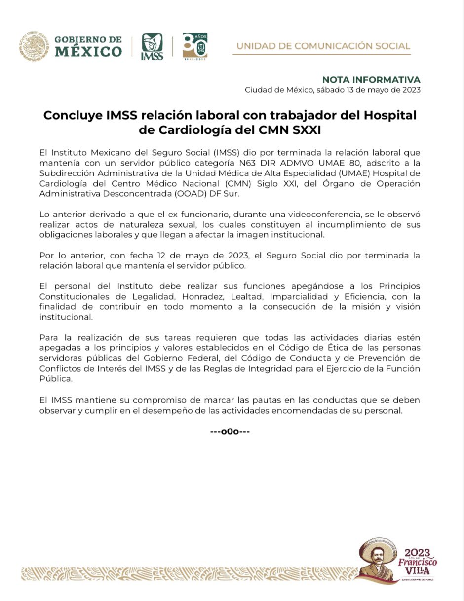 IMSS fires CDMX hospital official for sex video