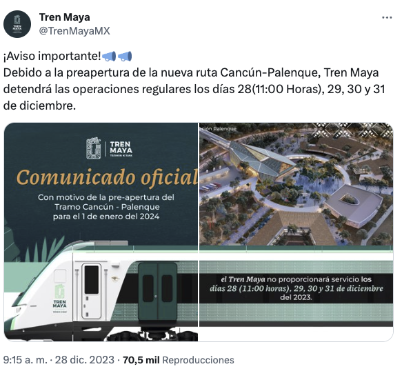 tren maya suspende operaciones