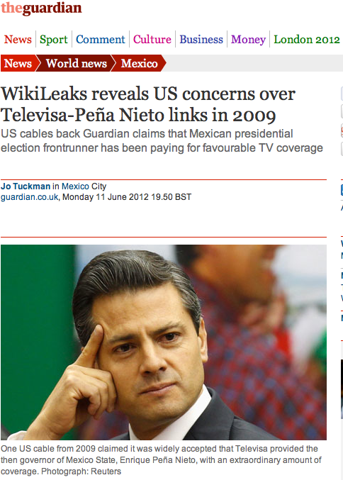 the guardian revela que pri y peña nieto estan en cables de wikileak
