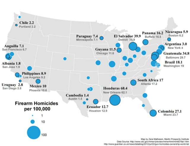 Mapa de tasa de homicidios en Estados Unidos