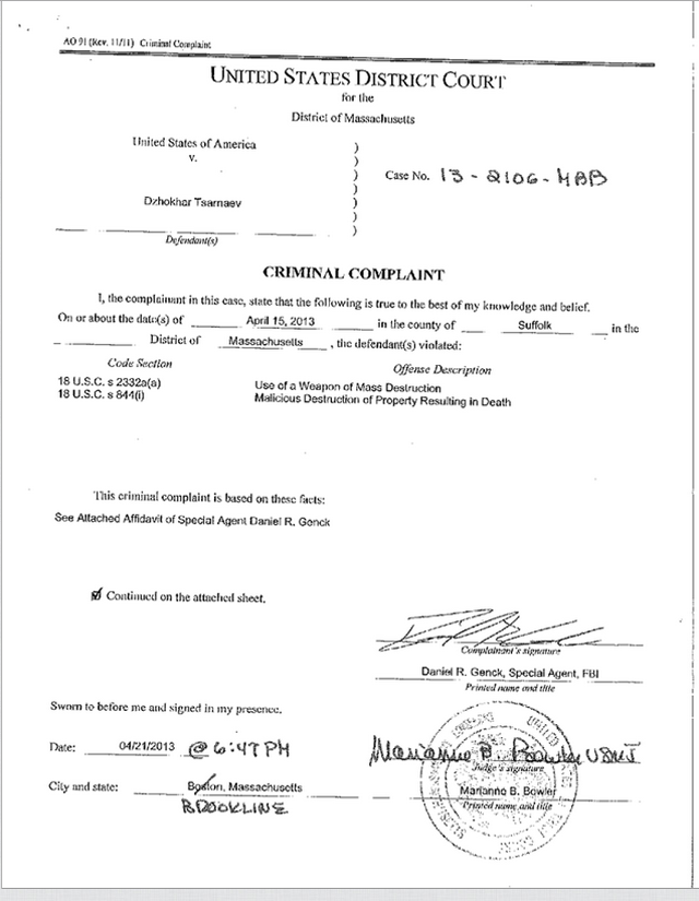 Departamento de Justicia EUA Dzokhar Tsarnaev