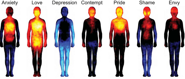 De izquierda a derecha: ansiedad, amor, depresión, desprecio, orgullo, vergüenza y envidia