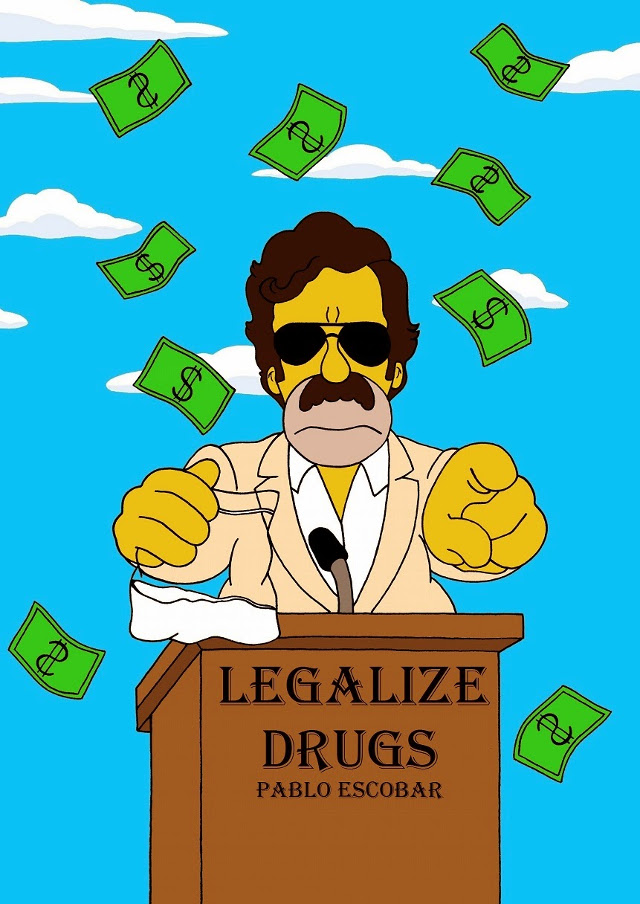 Pablo Escobar Narcos Colombia Legalize Drugs Drug Campaign Art Satire The Simpsons Cartoon Illustration Portrait Humor Chic by aleXsandro Palombo 1