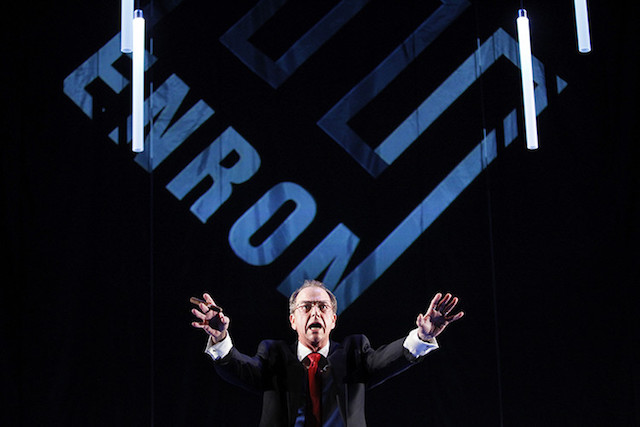 Cast member Gregory Itzin, depicting former Enron CEO Kenneth Lay, performs during a dress rehearsal of the play "Enron" in New York
