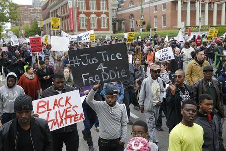 Protesters are gathered for a rally to protest the death of Freddie Gray who died following an arrest in Baltimore, Maryland April 25, 2015. REUTERS/Shannon Stapleton