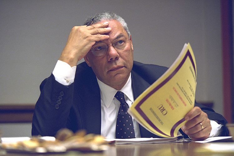 U.S. Secretary of State Colin Powell is pictured in the President's Emergency Operations Center in Washington in the hours following the September 11, 2001 attacks in this U.S. National Archives handout photo obtained by Reuters July 24, 2015. REUTERS/U.S. National Archives/Handout via Reuters (MILITARY POLITICS DISASTER) THIS IMAGE HAS BEEN SUPPLIED BY A THIRD PARTY. IT IS DISTRIBUTED, EXACTLY AS RECEIVED BY REUTERS, AS A SERVICE TO CLIENTS. FOR EDITORIAL USE ONLY. NOT FOR SALE FOR MARKETING OR ADVERTISING CAMPAIGNS - RTX1LQB7