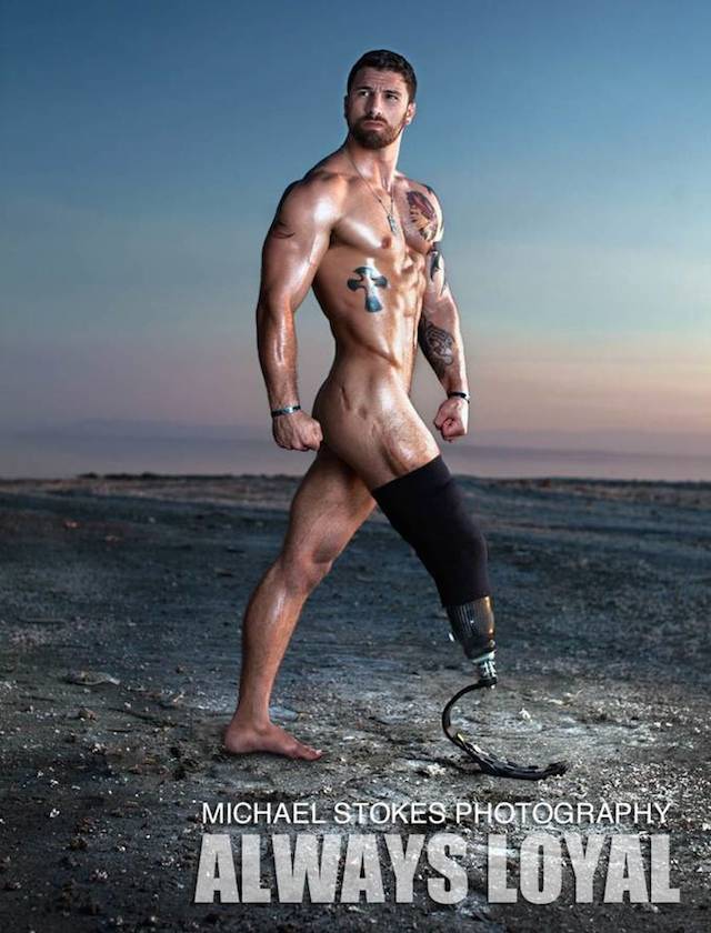 Caption: Michael Stokes, a fine arts photographer in California, takes a bold new approach to veteran portrait photography by taking powerful and sexually charged calendar-style photos of confident veterans posing proudly with their amputated body parts and prosthetics. The project began with Alex Minsky, a U.S. Marine whose leg was amputated after suffering a roadside bomb in Afghanistan in 2009. After Minsky set the tone for a confident and proud photoshoot as opposed to a somber one, other veterans began to sign up, leading to a book by Stokes called "Always Loyal." "Some people will say to me 'Oh, this is really helpful to their self-esteem,' or, 'You're making them feel like men again,'" Stokes told MTV. "These guys have come to me very healed and ready to take the world on. I'm not giving them back their confidence. They already have it." Photographer: Michael Stokesn