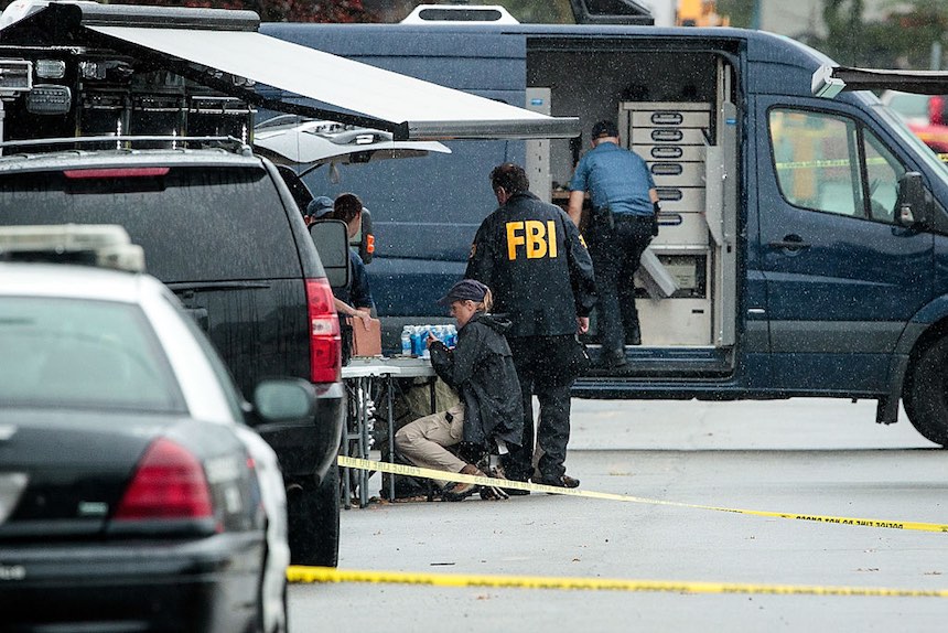 LINDEN, NJ - SEPTEMBER 19: Members of the Federal Bureau of Investigation (FBI) work at the site where Ahmad Khan Rahami, who was wanted in connection to Saturday night's bombing in Manhattan, was arrested after a shootout with police, September 19, 2016 in Linden, New Jersey. On Monday morning, law enforcement released a photograph of 28-year-old Ahmad Khan Rahami, who they are seeking in connection to the attack. (Photo by Drew Angerer/Getty Images)