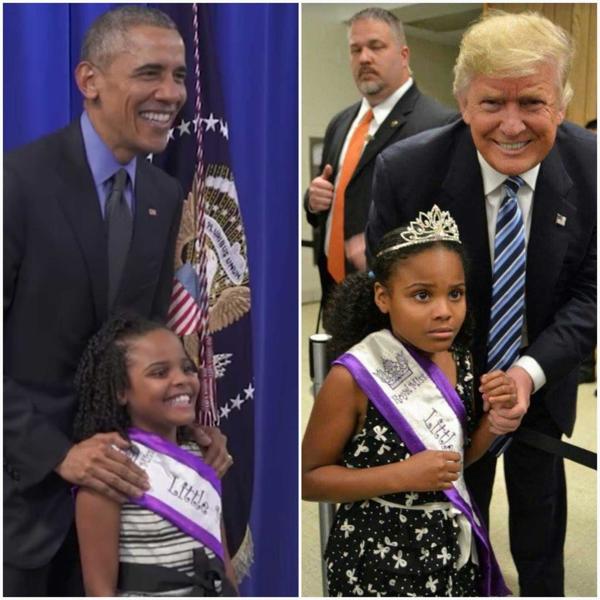 Las diferentes reacciones de una niña al conocer a Trump y a Obama