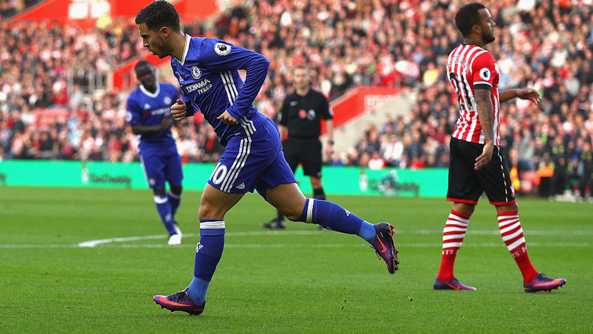 Hazard logró el primer gol del partido entre el Chelsea y Southampton 