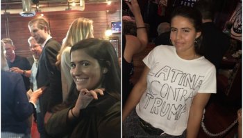 Hermanas trollean al Hijo de Donald Trump con una playera que dice 'Latinas contra Trump'