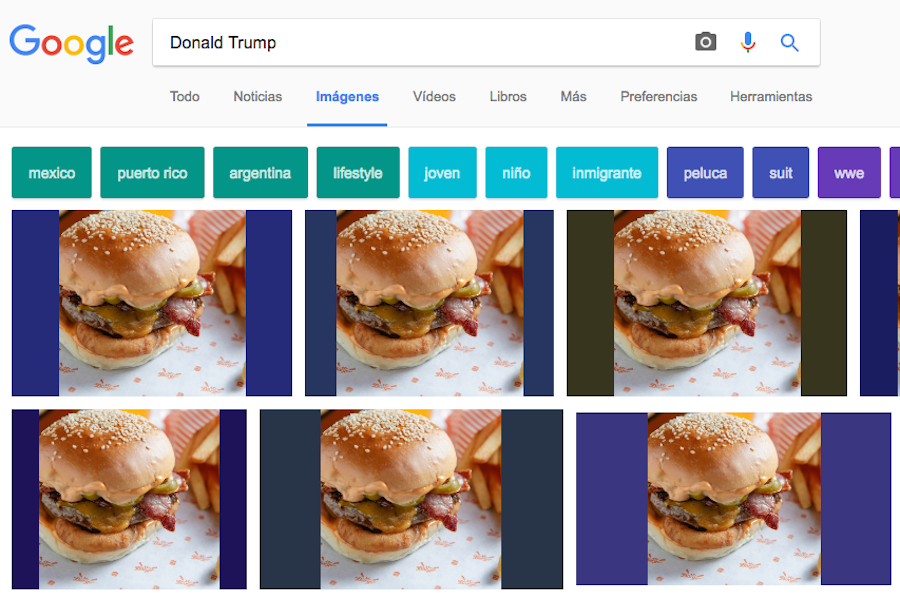 Una extensión que cambia la cara de Donald Trump por una hamburguesa