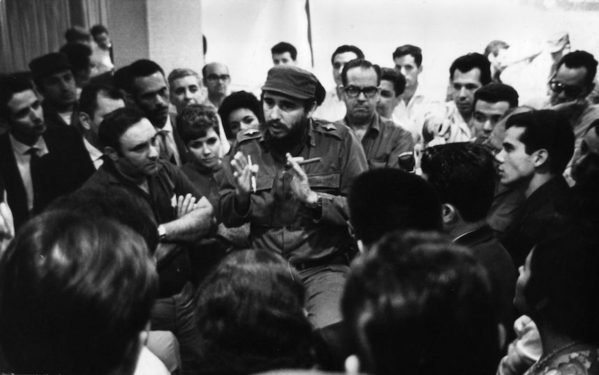 circa 1950: Fidel Castro and Osvaldo Dorticos Torrado talking to Cuban medical staff who are going to Peru to help with the aftermath of an earthquake. (Photo by Keystone/Getty Images)
