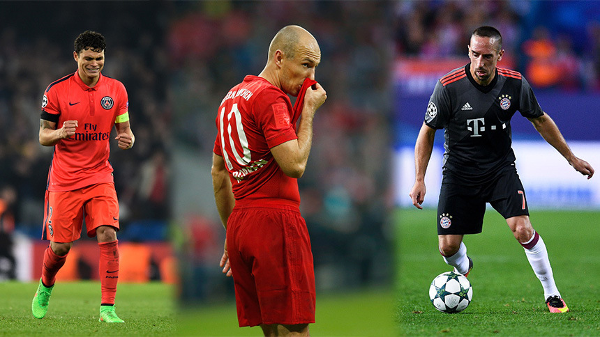 Thiago Silva, Frank Ribéry y Arjen Robben