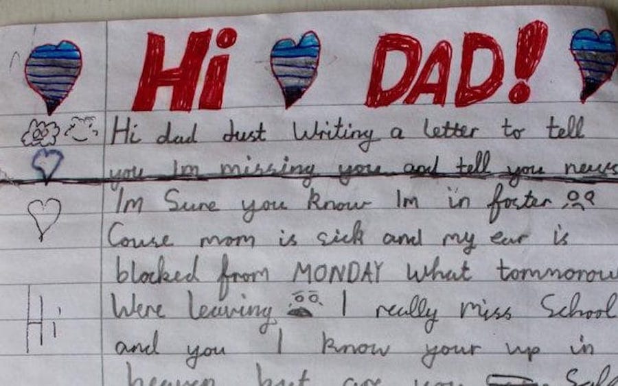 Carta de un niñito a su papá