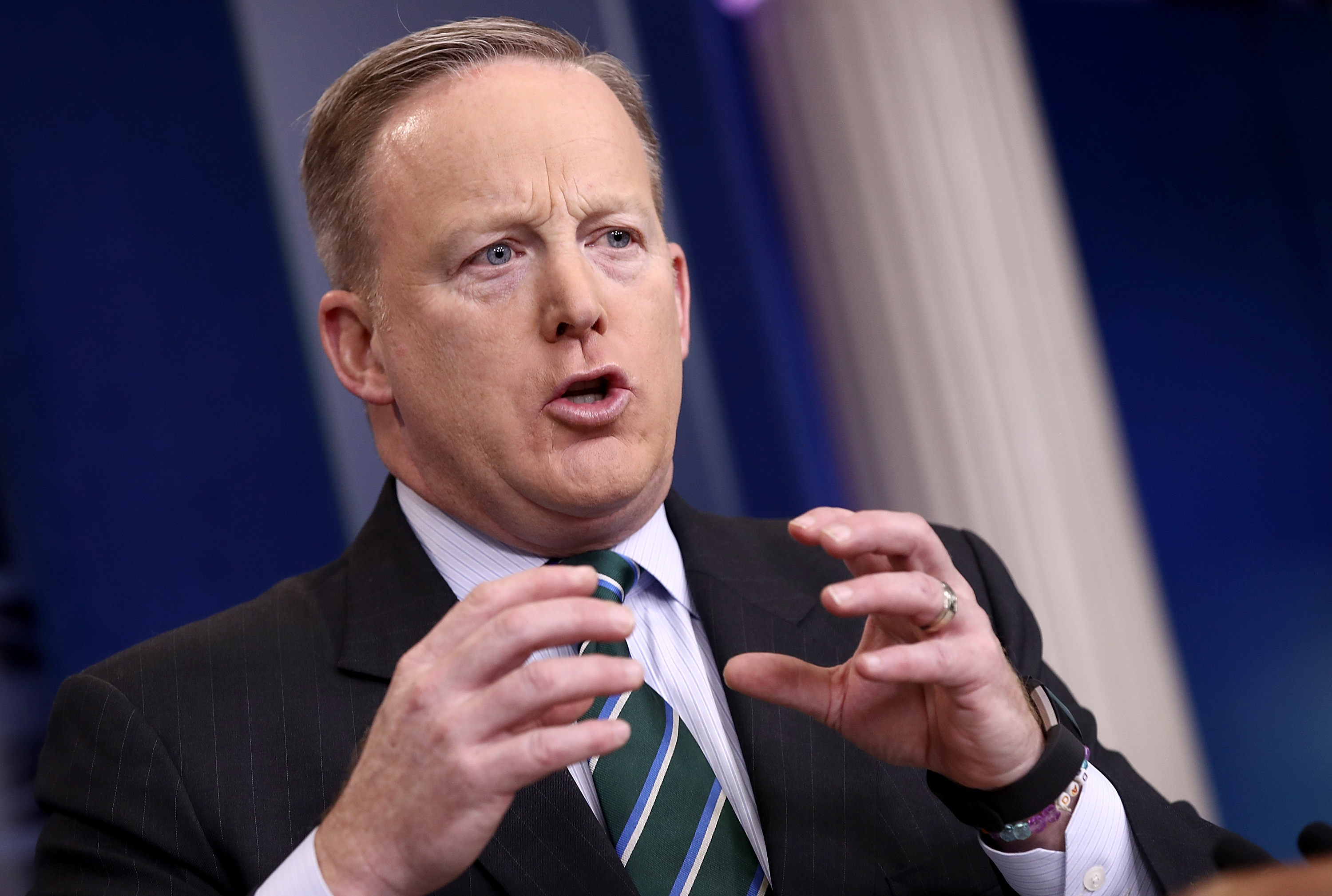 WASHINGTON, DC - JANUARY 25: White House Press Secretary Sean Spicer answers questions during the daily briefing at the White House on January 25, 2017 in Washington, DC. Spicer addressed questions on a range of topics during the briefing including plans by the Trump administration to address immigration issues and the nation's election system . (Photo by Win McNamee/Getty Images)