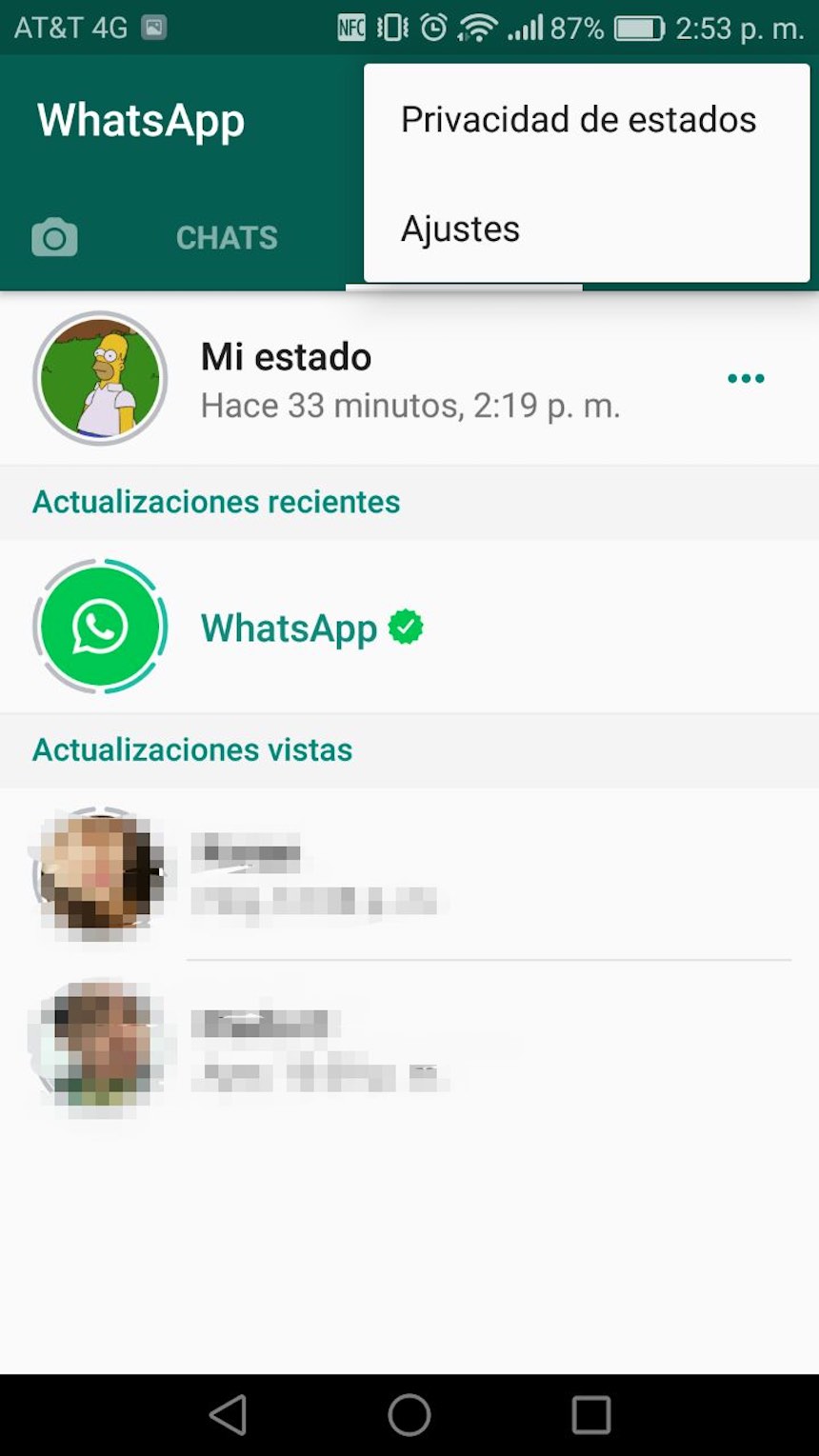 Privacidad de estados - WhatsApp