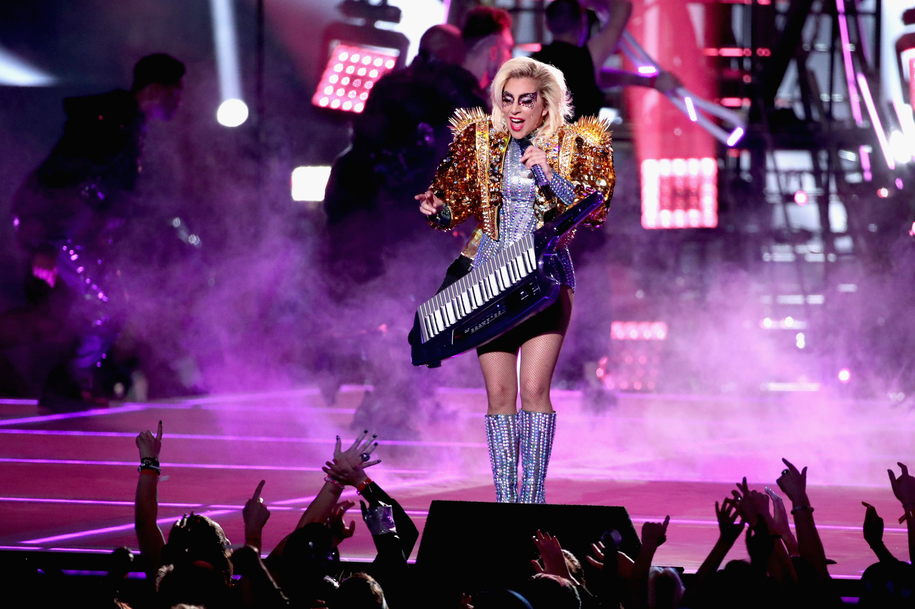 HOUSTON, TX - FEBRUARY 05: Musician Lady Gaga performs onstage during the Pepsi Zero Sugar Super Bowl LI Halftime Show at NRG Stadium on February 5, 2017 in Houston, Texas. (Photo by Christopher Polk/Getty Images)