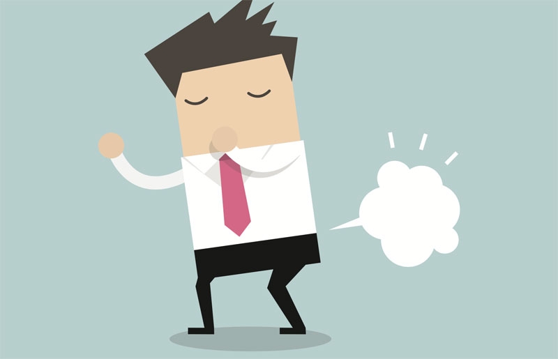 Ilustración de una persona con flatulencias