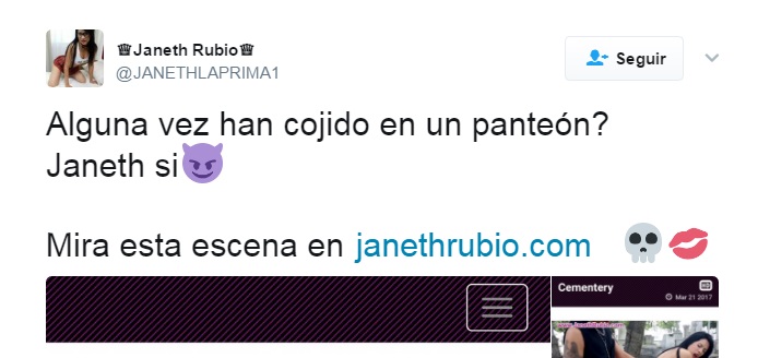 Tuit de la actriz porno Janeth Rubio