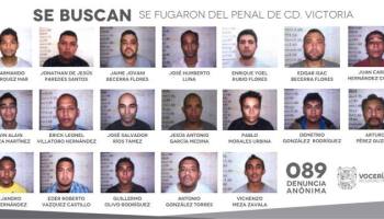 Foto con los rostros y nombres de los reos que escaparon del penal de Tamaulipas.