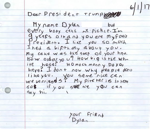 Carta que niño de 9 años envió a Trump