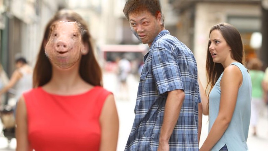 Cerdo de Photoshop - Meme de la novia celosa