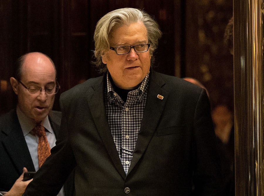 NEW YORK, NY - NOVEMBER 11: Trump campaign CEO Steve Bannon exits an elevator in the lobby of Trump Tower, November 11, 2016 in New York City. On Friday morning, Trump tweeted that he 'has a busy day in New York' and 'will soon be making some very important decisions on the people who will be running our government.' (