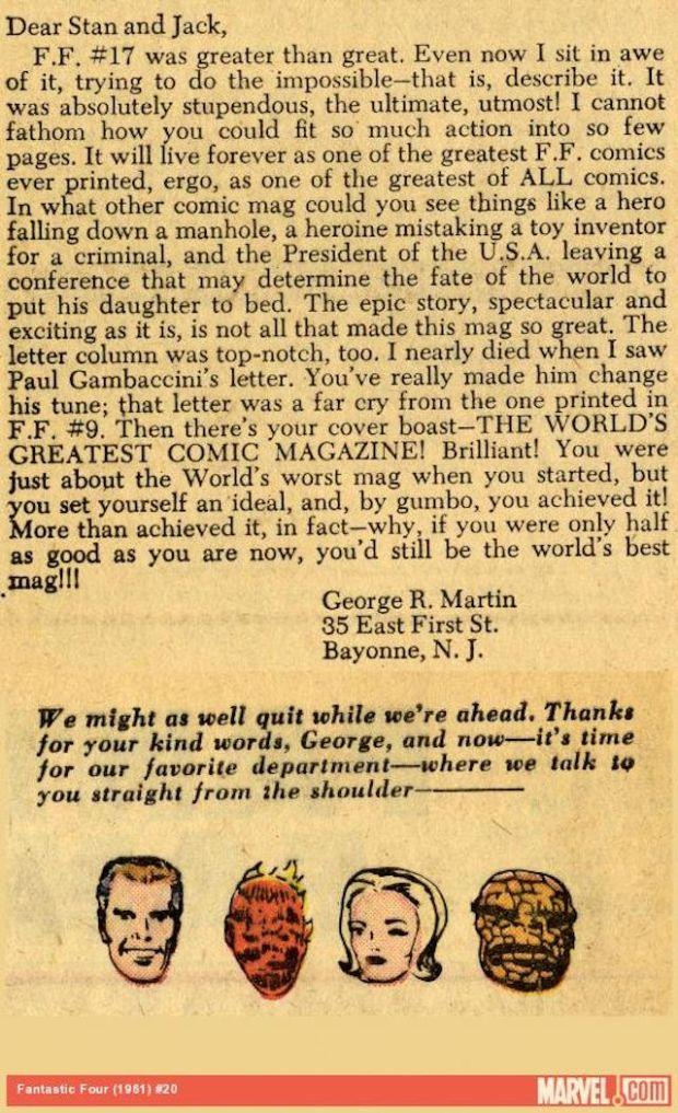 Carta de George R.R. Martin a Marvel Comics