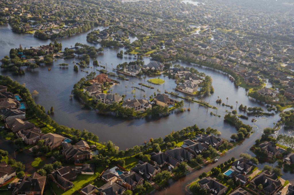 vista aérea de Houston inundado