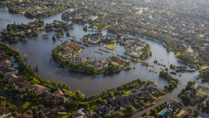 vista aérea de Houston inundado