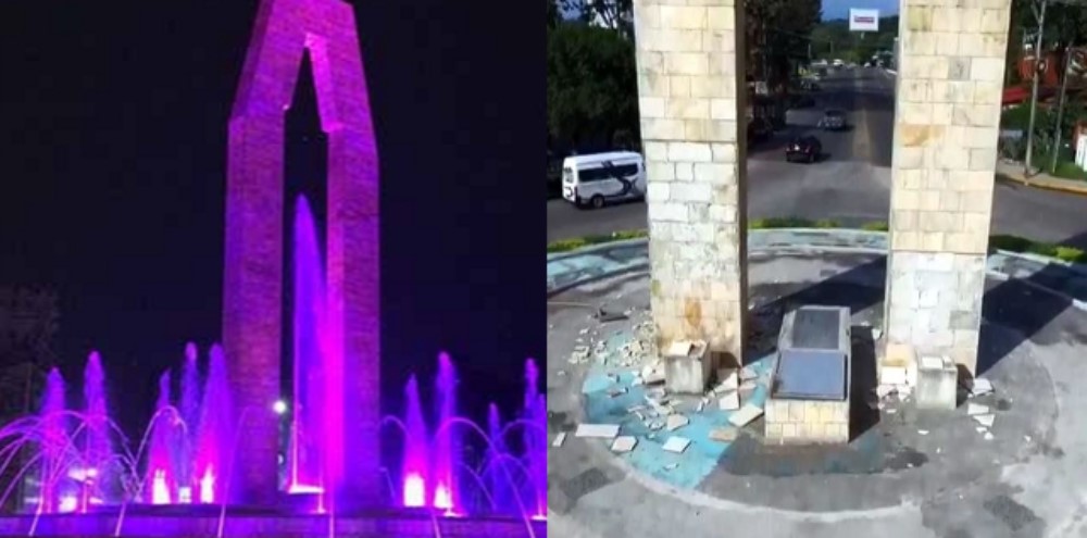 Antes y después de la fuente Atzacua en Tapachula, Chis.