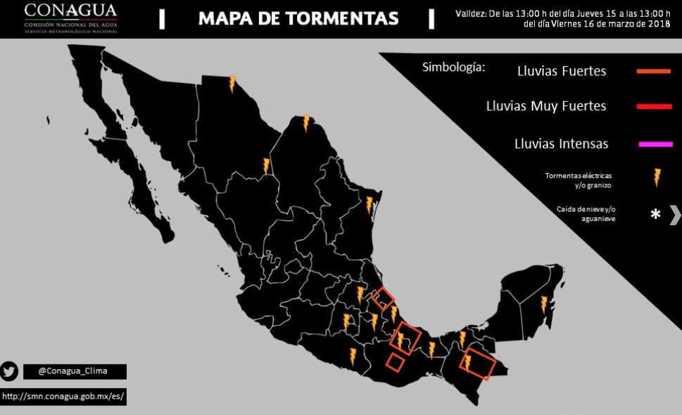 mapa de tormentas para México del SMN 