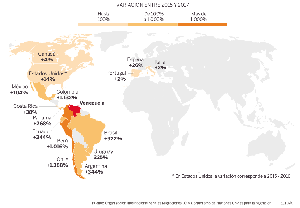 Mapa distribución venezolanos El País