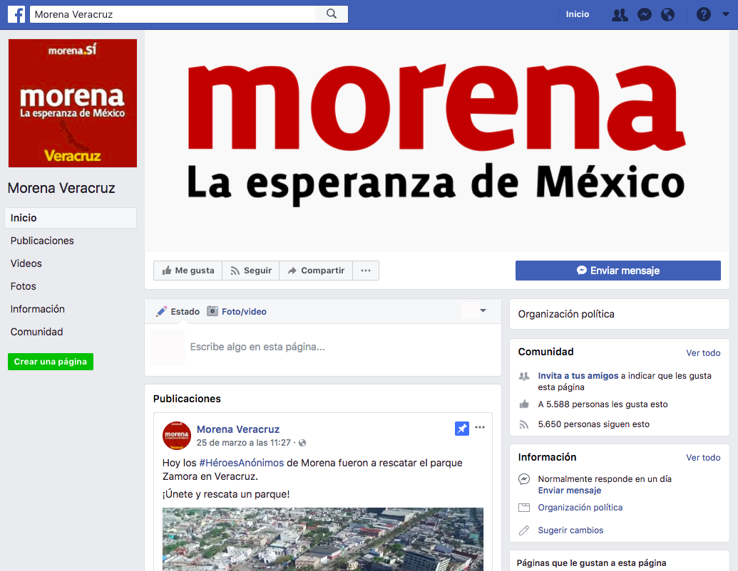 Difunden información falsa en una página falsa de Morena en Facebook