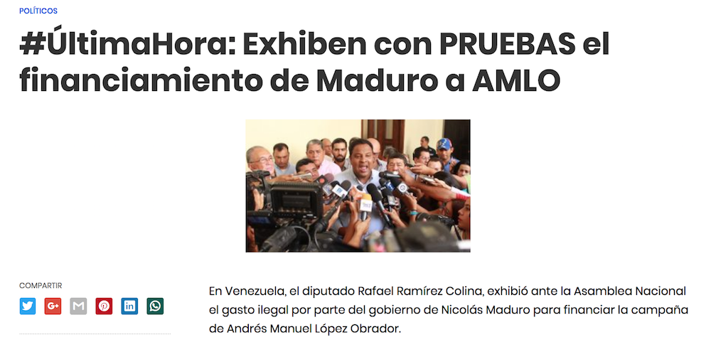 Nota falsa supuesto apoyo de Maduro a AMLO