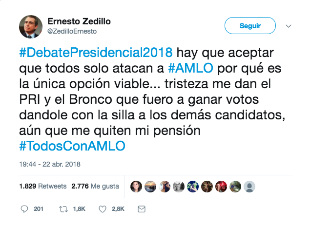 Ernesto Zedillo no apoya a López Obrador