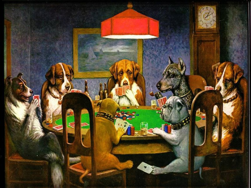 perros jugando cartas