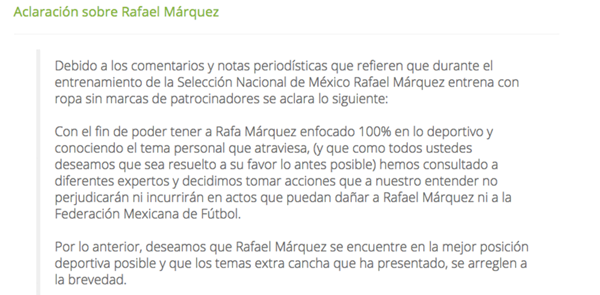 FMF aclara playera sin patrocinios de Rafa Márquez