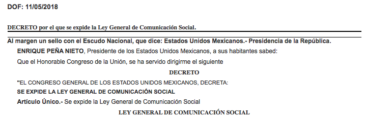 Decreto Ley de Comunicación Social DOF
