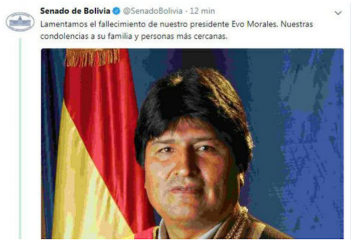 Hackean cuenta del senado Evo Morales