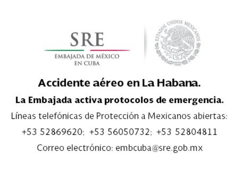 Comunicado de la Secretaría de Relaciones Exteriores avión accidente aeropuerto La Habana