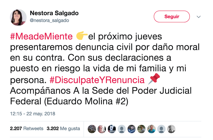 Nestora Salgado responde a Meade y anunció que lo demandará por difamación