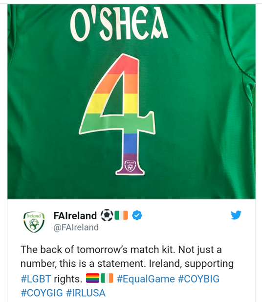 Irlanda portará dorsales con bandera arcoíris