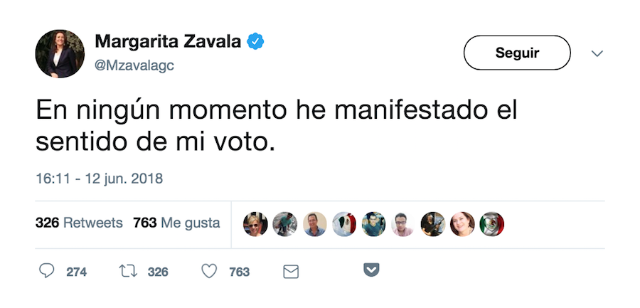 Tuit voto Margarita Zavala
