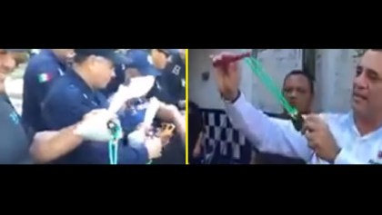Edil de Albarado, Bogar Ruiz, entrega resorteras a policías
