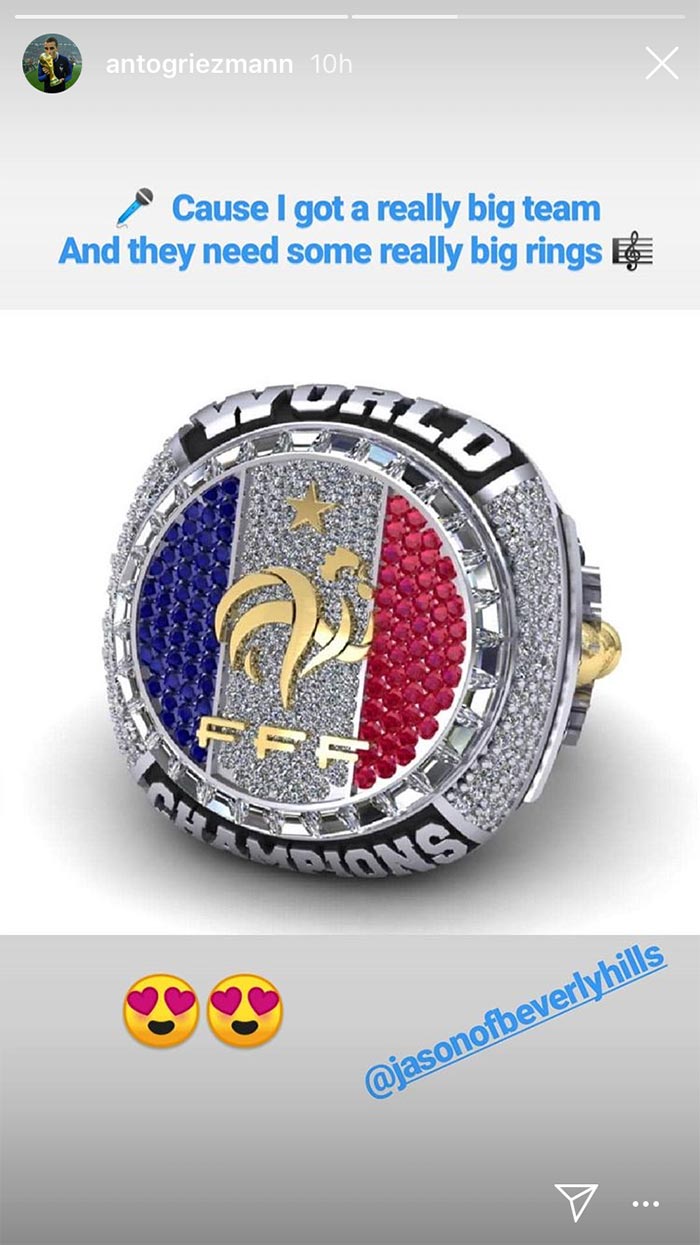 Antoine Griezmann aprueba anillo conmemorativo para Francia Campeón del Mundo